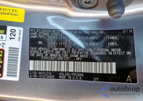 2018 Toyota Sienna Xle из США, поврежденный, VIN 5TDYZ3DC7JS961207